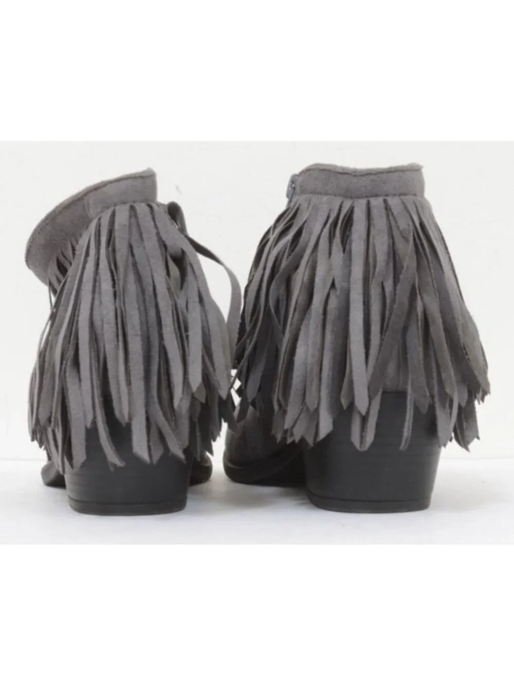 J. Adams Marrow Women's 10 Grey Vegan Suede Western Edgy Fringe Bootie Hippie